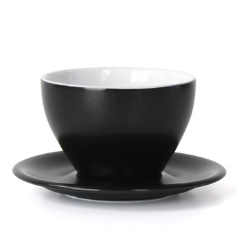 Meno Large Latte Cup & Saucer, Matte Black/ White Interior