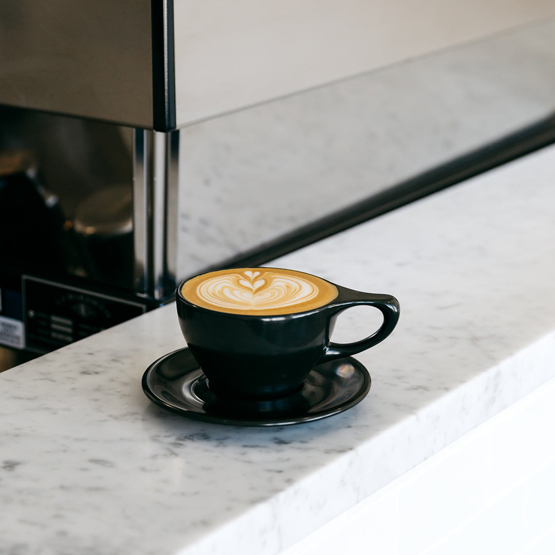 Lino Small Latte Cup & Saucer, Matte Black